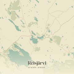 Fototapeta premium Vintage map of Reisjärvi, Finland.