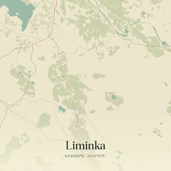 Vintage map of Liminka, Finland.