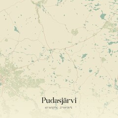 Obraz premium Vintage map of Pudasjärvi, Finland.