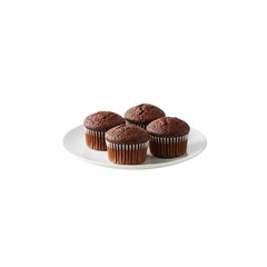  Four Chocolate Cupcakes on a White Plate