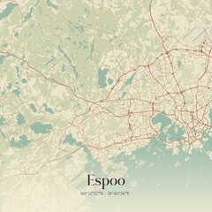 Fototapeta premium Vintage map of Espoo, Finland.