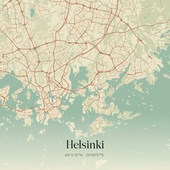 Vintage map of Helsinki, Finland.