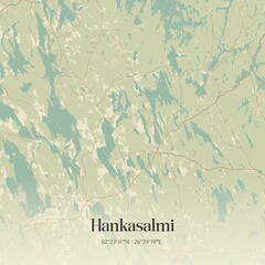Vintage map of Hankasalmi, Finland.