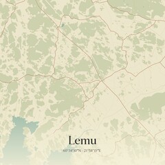 Vintage map of Lemu, Finland.