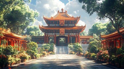 Fototapeta premium Chinese imperial palace courtyard high resolution hd picture