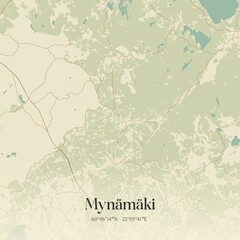 Vintage map of Mynämäki, Finland.
