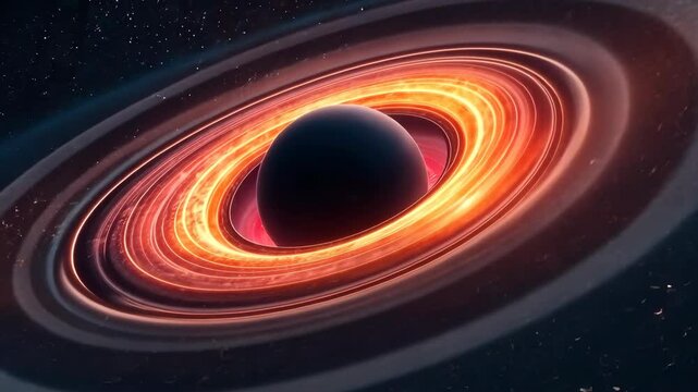 Animation black hole in space. Scientific phenomena of black hole star in space attracting galaxies, slow motion video