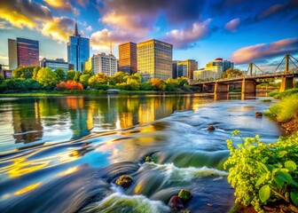 Fototapeta premium Macro Photography: Willamette River Water Flowing Through Portland, Oregon Downtown