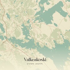 Vintage map of Valkeakoski, Finland.