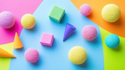 Colorful geometric shapes on vibrant paper background