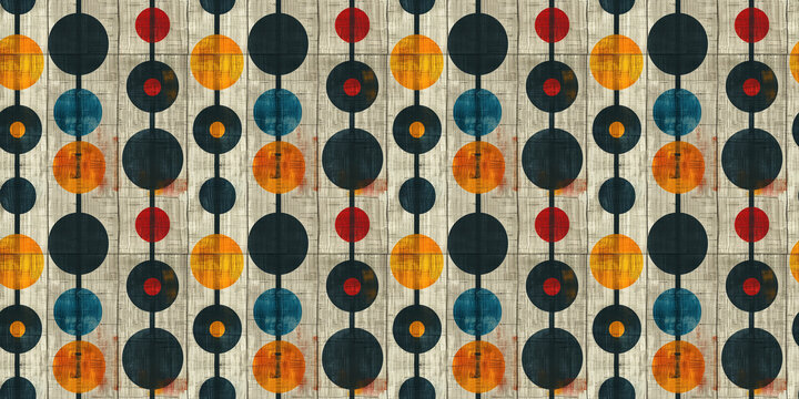 Fototapeta Colorful geometric circles on textured background with vertical lines