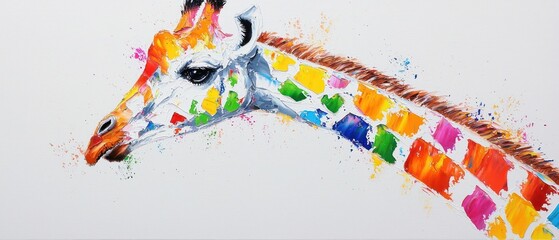 Fototapeta premium Colorful Watercolor Painting of a Giraffe Profile