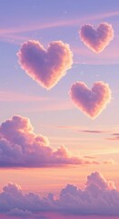 Fototapeta premium Heart-shaped clouds in vibrant pink and orange sunset sky