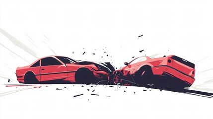 Car Crash Vector Illustration: Realistic Flat Cartoon Style