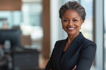 Obraz premium Successful African American businesswoman in professional office attire