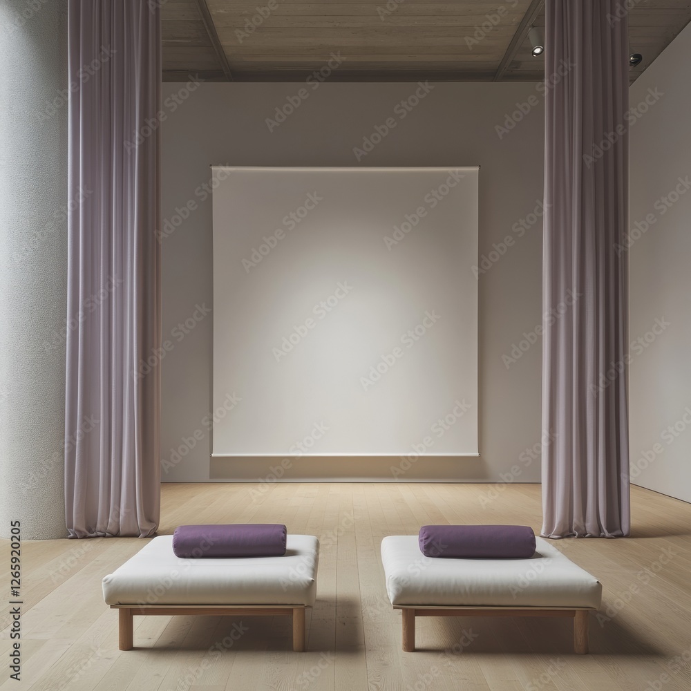 Poster relaxing wellness space with minimalist design and soft lighting for meditation and tranquility. gen