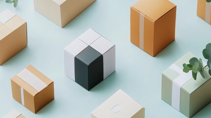 Pastel Colored Boxes Composition Abstract Minimalist Design with Geometric Shapes, Product Packaging Mockup Product Packaging, Minimalist Design