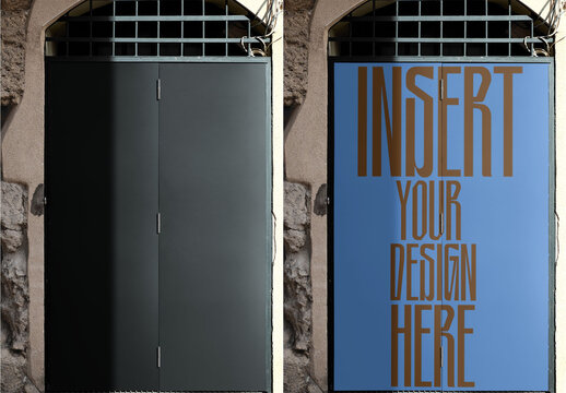Two-leaf metal closed door for a design. PSD template ready to use