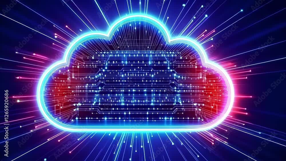 Aufkleber a stylized cloud symbol with digital circuitry and glowing effects, representing cloud technology an