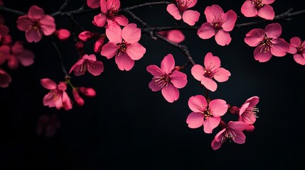 Fototapeta premium anime cherry blossom branch, pink flowers, dark background, aesthetic wallpaper