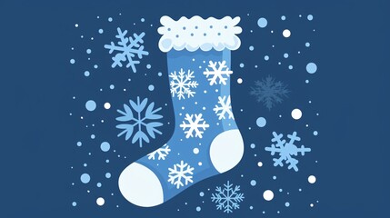 Cozy Blue Winter Sock with Delicate White Snowflakes