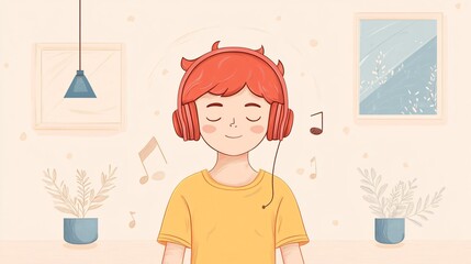 Boy Enjoying Music with Eyes Closed