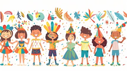 Kids in Colorful Carnival Costumes