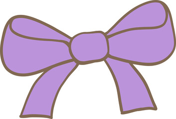 Adorable cartoon illustration of a neatly tied purple ribbon bow. Perfect for gifts, decorations, fashion, celebrations, and kawaii-themed designs