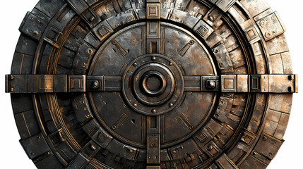 Obraz premium Circular metal door with intricate design illustration.on transparent, white background, isolate png. Ancient Alien Glyphs. Illustration