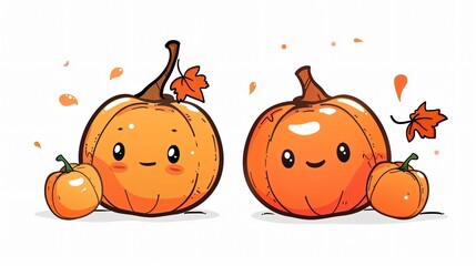 Free Cute Cartoon Pumpkins Set Isolated on White Background