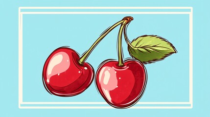 Flat Vector Cute Cherry Fruit Freehand Doodle Drawing