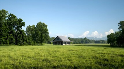 Fototapeta premium Abandoned Farmhouse in a Lush Green Field