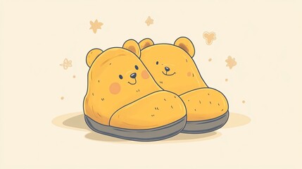 Handdrawn Vector Illustration of Cute Children Bear Slipper