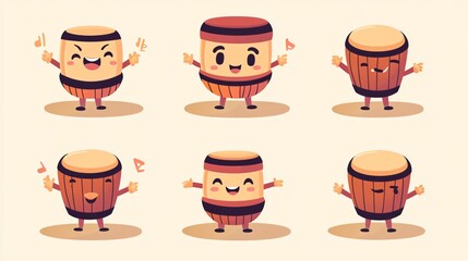 Adorable Drum Character with Expressive Facial Set