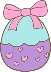 Cute pastel Easter egg decorated with pink hearts, a big bow, and soft blue and purple colors. Perfect for spring, Easter celebrations, and festive designs