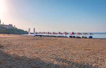 Sunrise in Mavrovouni coast, the largest and most beautiful beach in East Mani, Peloponnese, Greece. Its length is about 5 km and it has  a wonderful sandy beach (coarse sand).