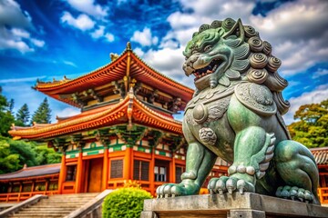 Naklejka premium Majestic Chinese Lion Guardian at Japanese Temple - Rule of Thirds Composition