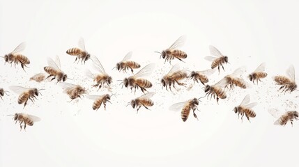 Swarm of bees in flight against white background. Possible use Stock photo for nature, education, or environmental themes