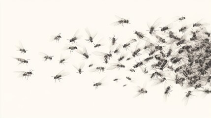 Obraz premium Swarm of Insects in Flight Against White Background. Possible Use Stock Photo