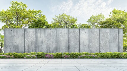 Gray Concrete Wall, Garden, Outdoor Scene, Peaceful Ambiance