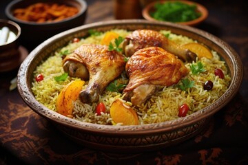 the popular Saudi dish chicken kabsa with mandi rice