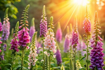 Majestic Foxgloves Blooming in Summer Meadow -  Nature Photography Stock Image