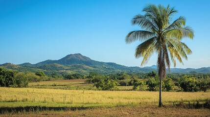 Fototapeta premium Lone Palm Tree Scenic Mountain Rural Landscape