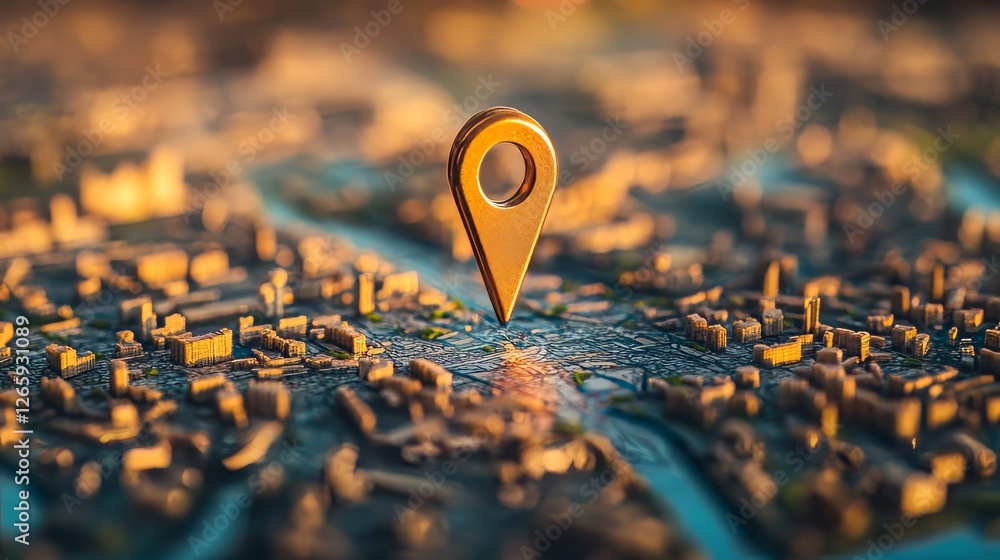 Aufkleber city map with golden pin pointer. location and navigation concept. selective focus.