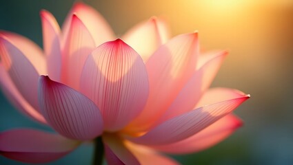 Close-Up of a Delicate Pink Lotus Flower in Soft Sunlight
