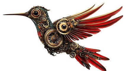 Metallic hummingbird with futuristic steampunk design images