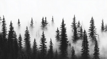 Misty Black and White Forest with Tall Pine Trees – Cinematic Moody Monochrome Wallpaper for Modern Interiors