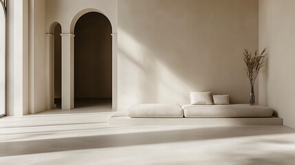 Minimalist Beige Room Interior Design Featuring Modern Seating