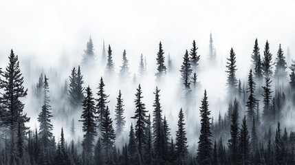 Misty Black and White Forest with Tall Pine Trees – Cinematic Moody Monochrome Wallpaper for Modern Interiors