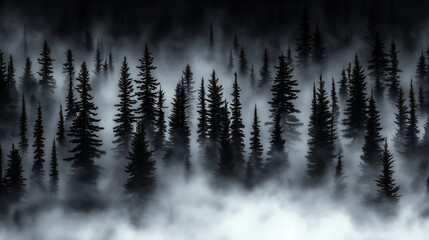 Misty Black and White Forest with Tall Pine Trees – Cinematic Moody Monochrome Wallpaper for Modern Interiors